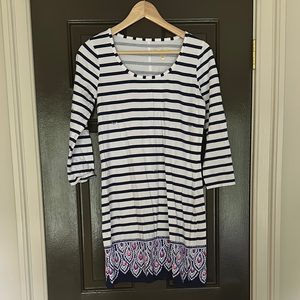 Lilly Pulitzer Striped Navy and White Dress with Pink Accents S
